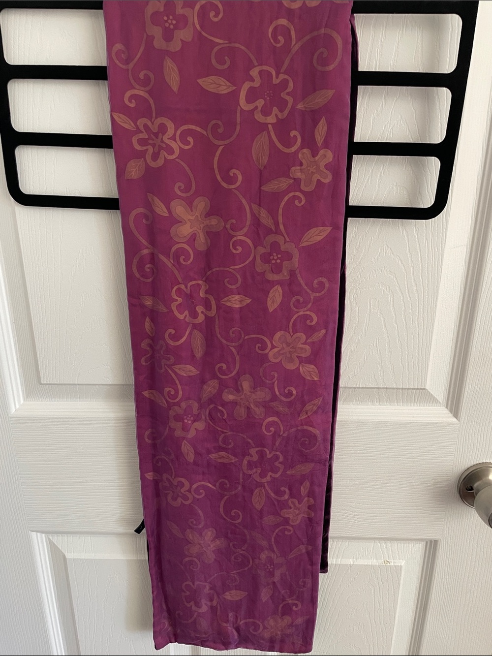 Ann Taylor Floral Pattern Purple Scarf with Tan Accents